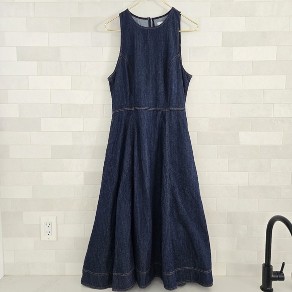 Reformation Pippa Sleeveless Denim Midi Dress Fit Flare A-Line Blue Liffey Wash - Picture 4 of 12